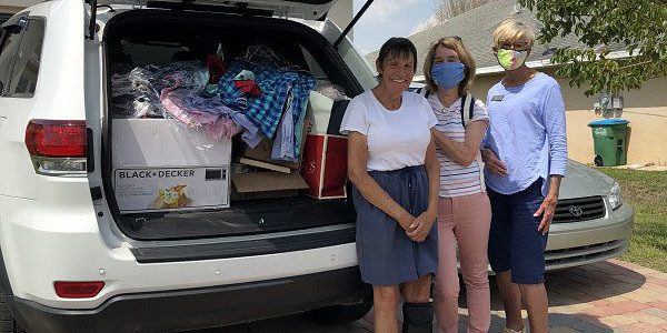 From left, Angel Wings House Manager Connie accepts Zonta Collection Day goods from Zontians Kathleen Skubikowski and Helen Ramsey. 