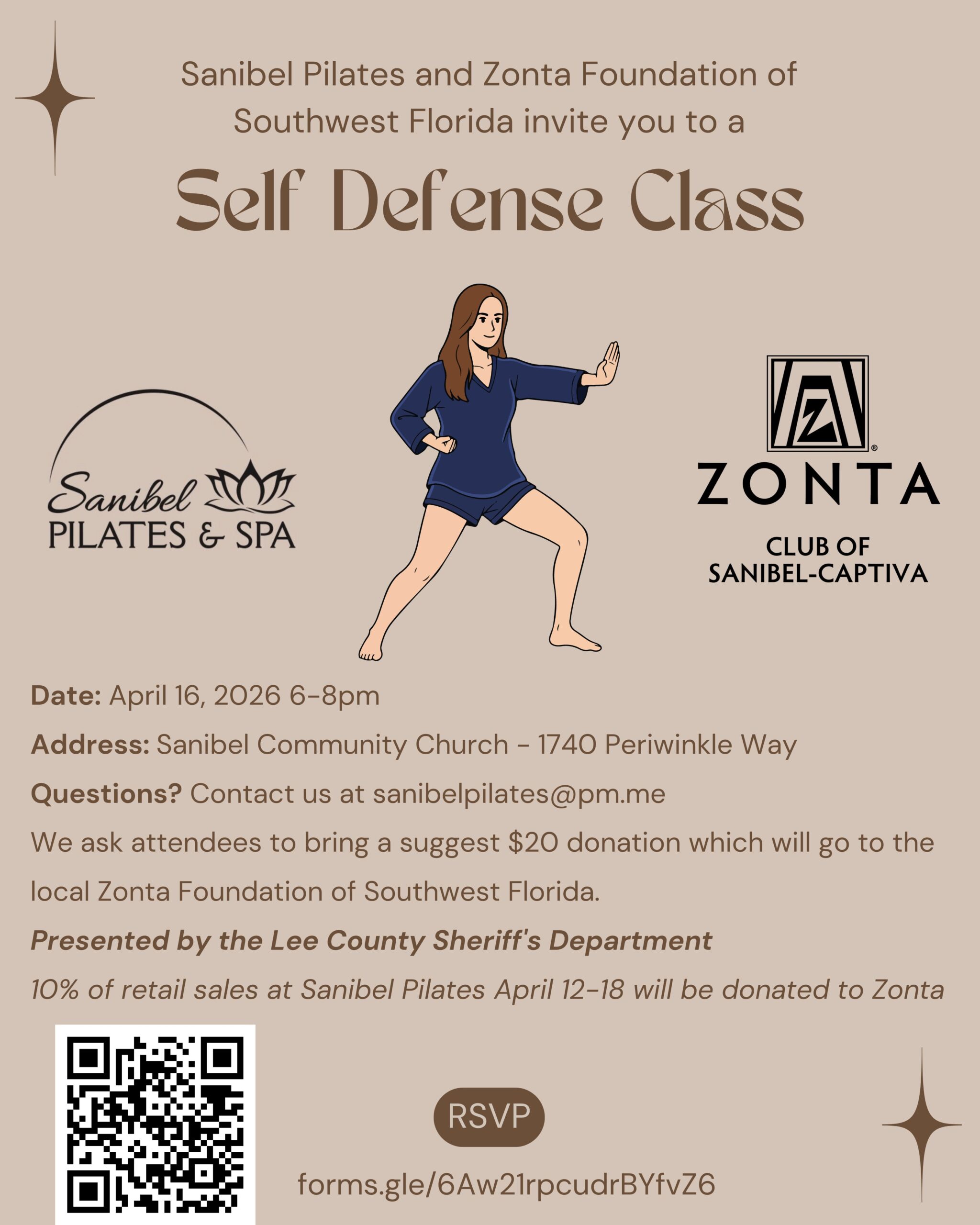 Self Defense Class Flyer with Sanibel Pilates and Spa