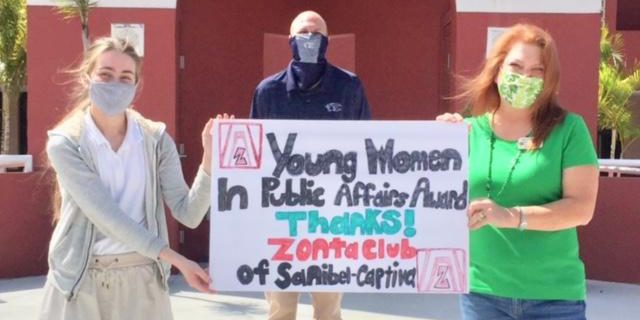 Zonta YWPA Recipient, Ekaterina Pedersen-Diaz, with principal and teacher from Estero H.S.